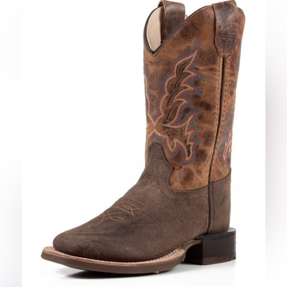 Old West Kids' 8" Square Toe Boots - Distressed Cowboy Boots Sz 4